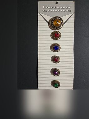 Set of Vintage Gold-Tone Button Covers with Colored Gem Centers